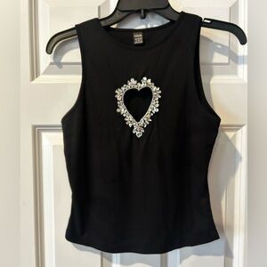 Black Embellished Heart Tank Top